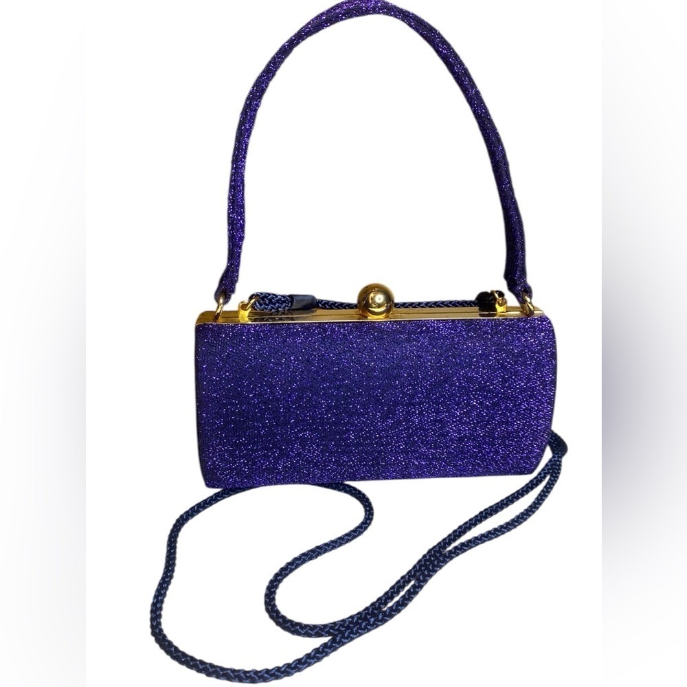 Le Regale Blue Sparkle Evening Purse removable Shoulder Strap to Handbag